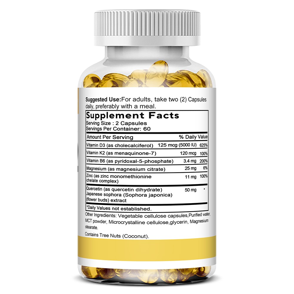 Multivitamin D3+K2 Supplement Strengthen Bone Teeth Muscle&Support Immune 120Cap