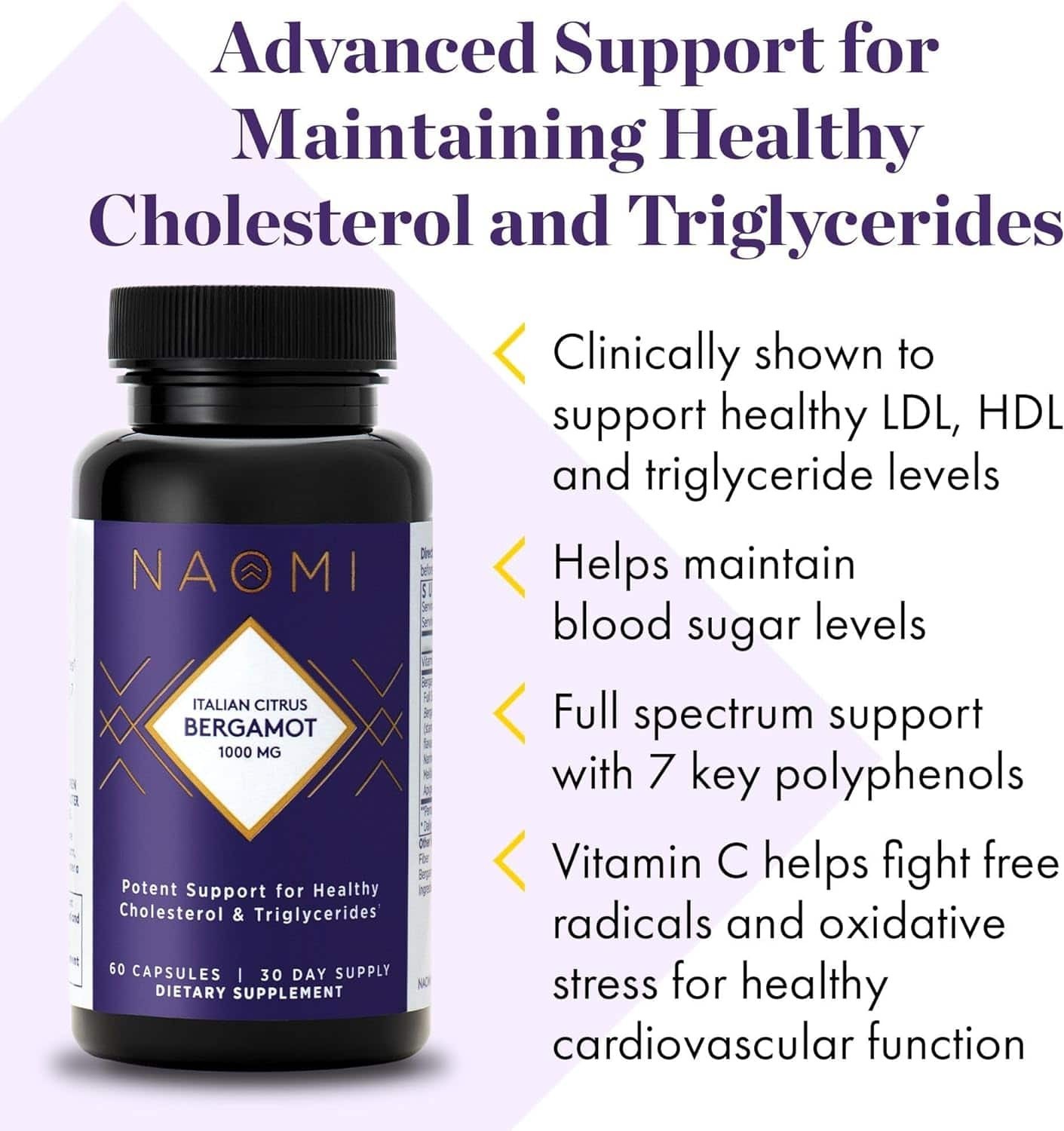NAOMI Italian Citrus Bergamot 1000mg Extra Strength Cholesterol Support 60ct