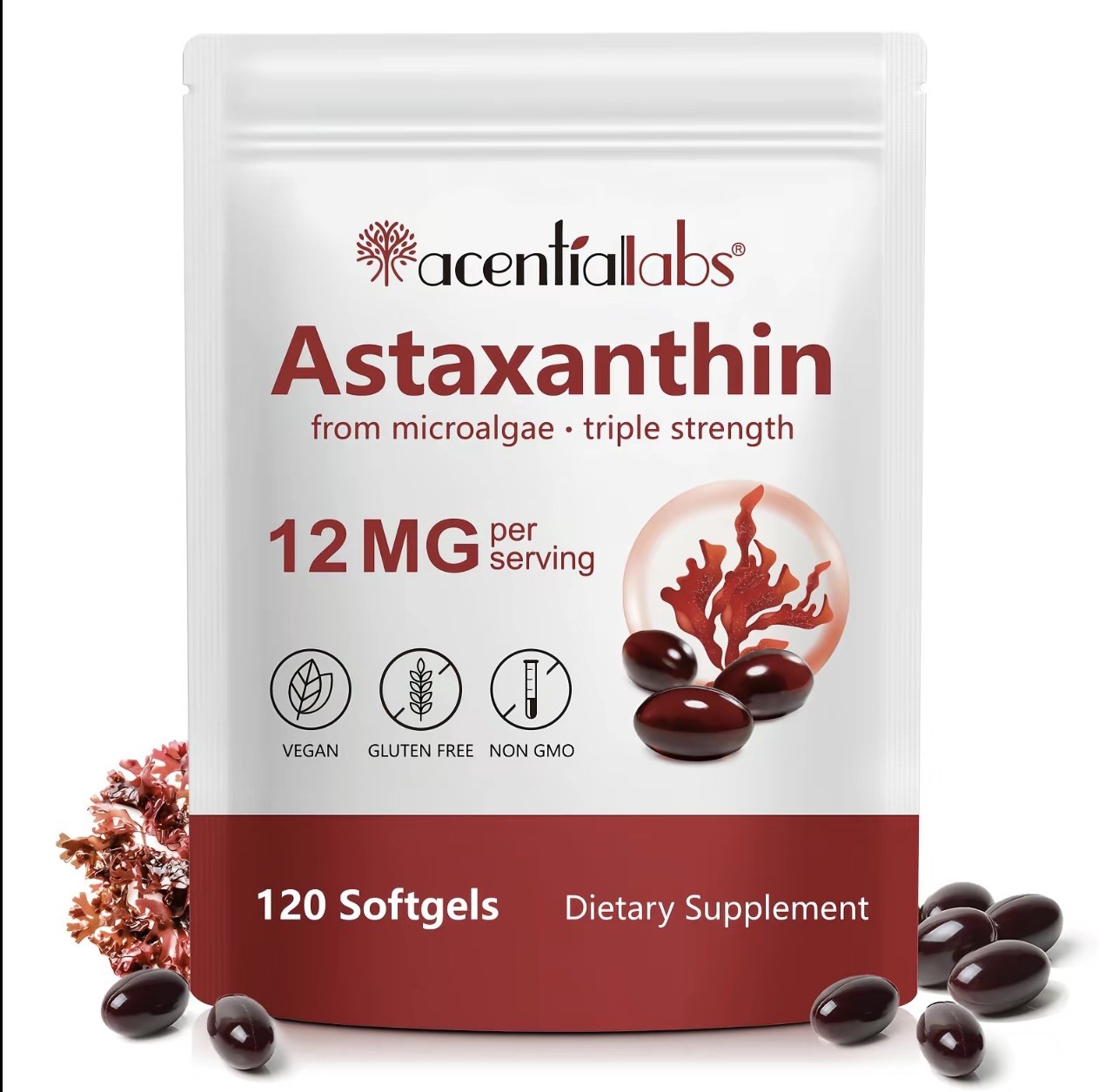Acentialabs Astaxanthin Triple Strength 12mg Heart Skin Vision Joints 120Softgel