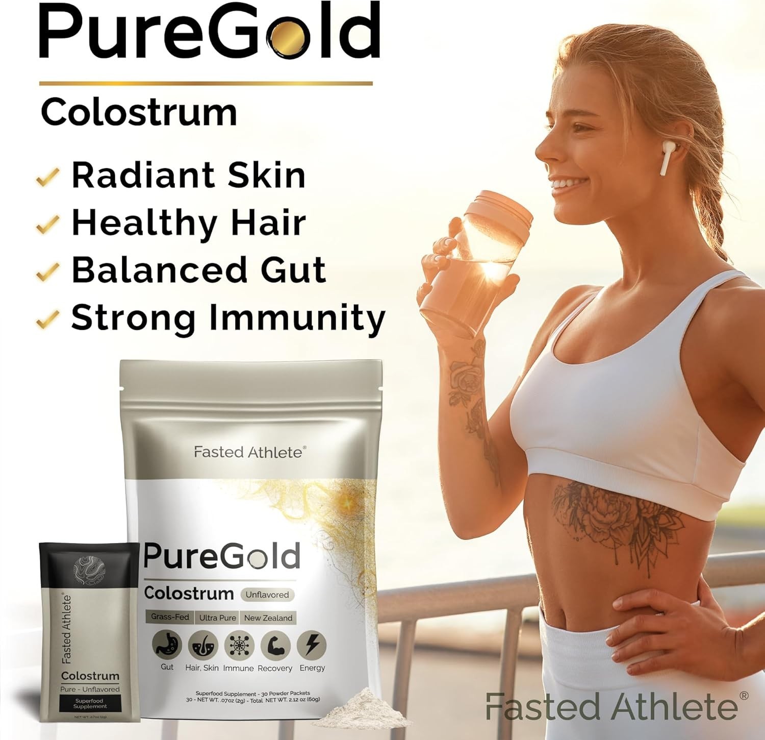 Fasted Athlete PureGold Colostrum Grass-Fed Powder (30 Single Serve Packets)