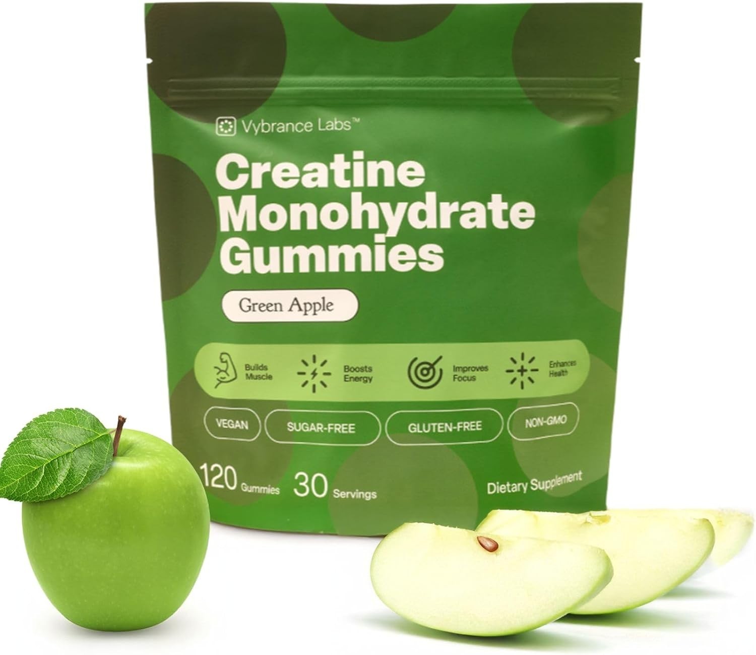 VYBRANCE LABS Creatine Monohydrate Gummies 5g Vegan Sugar-Free Green Apple