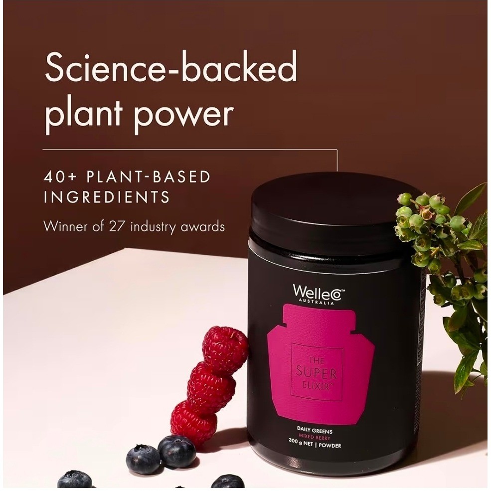WelleCo The Super Elixir Daily Greens Powder Mixed Berry 10.5oz 300g Exp 04/2027