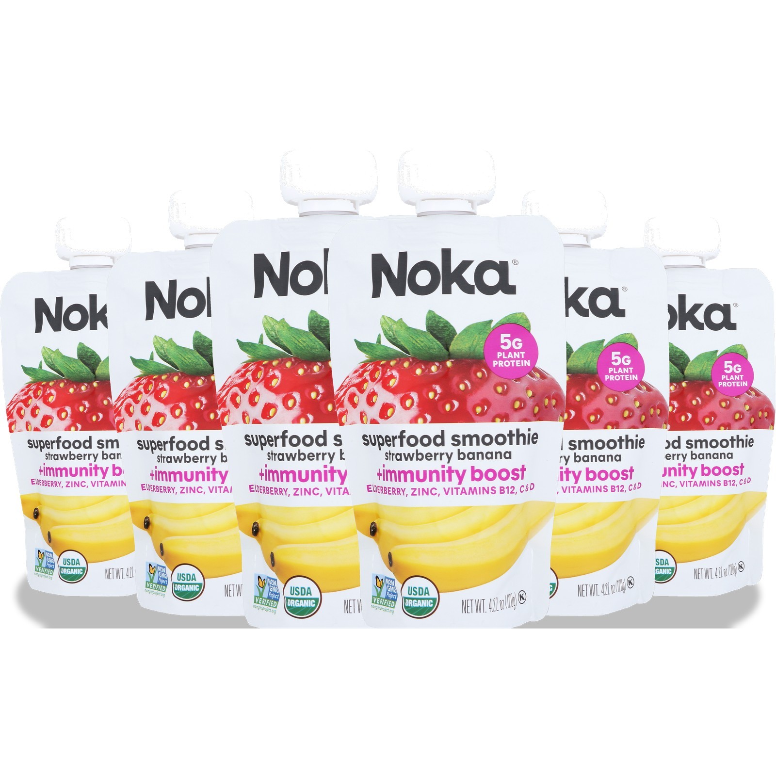 Noka Immunity Boost Superfood Smoothie Strawberry Banana 4.22 Oz 6 Pack
