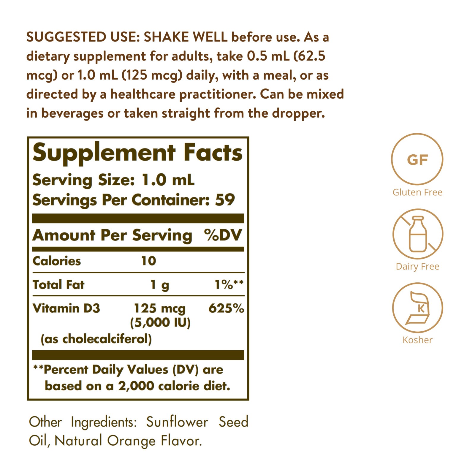 Solgar Liquid Vitamin D3 (Cholecalciferol) 125 mcg (5000 IU) , Bone and Teeth