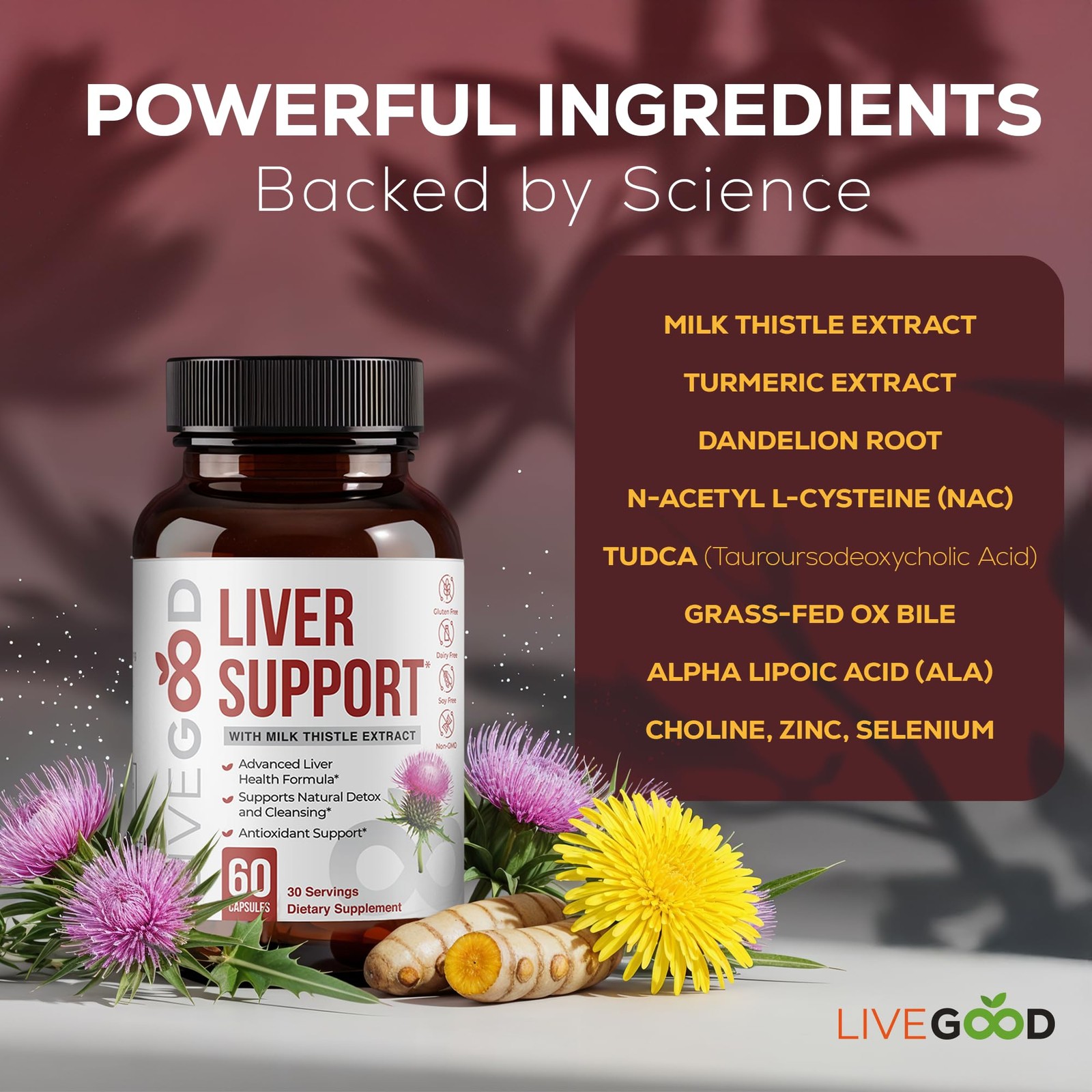 LIVEGOOD Liver Support Supplement with TUDCA & Ox Bile – 60 Count (Pack of 1)