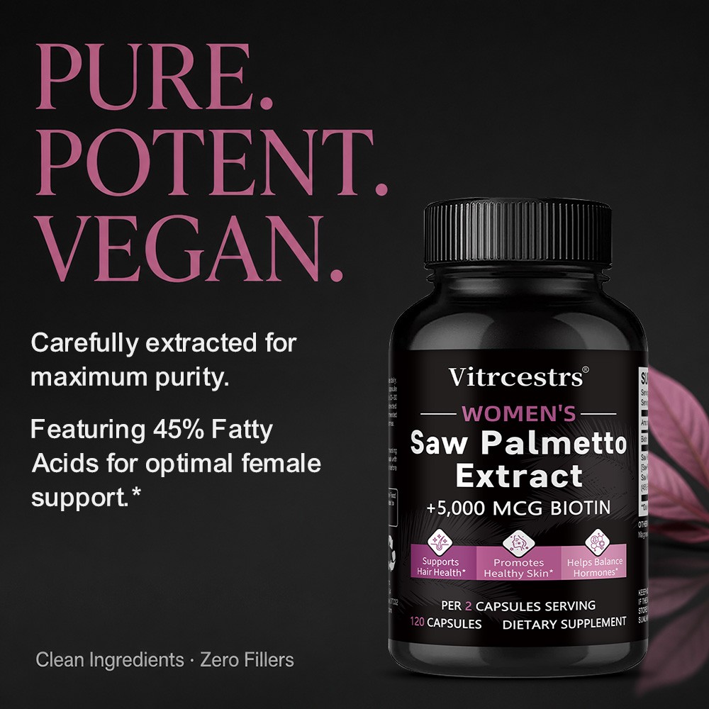 Women Saw Palmetto with 5000mcg Biotin,Hormone Balance Hair Skin Caps 30~120CT