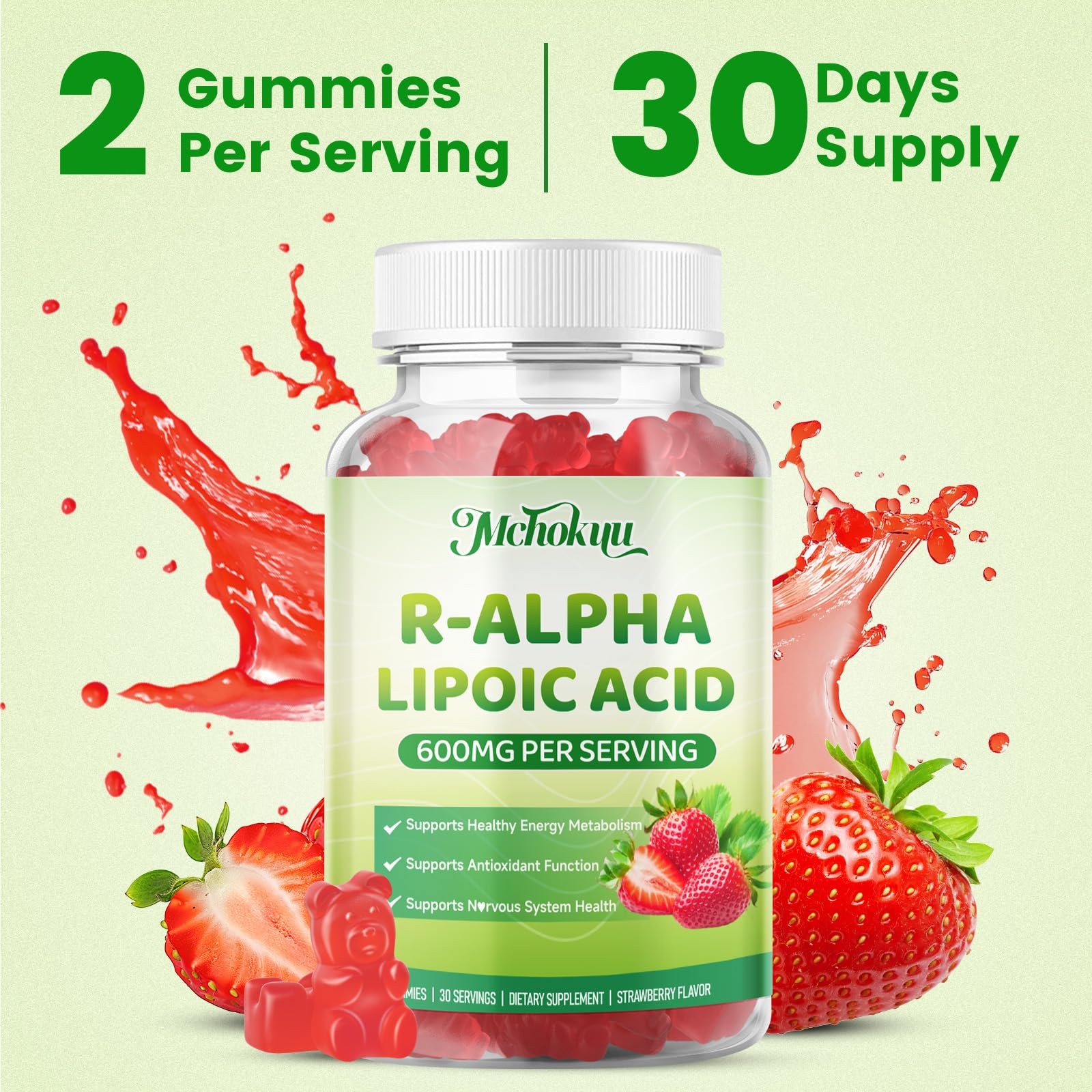 Mchokuu R Alpha Lipoic Acid Gummies, Stabilized R-Alpha 60 Count (Pack of 1)