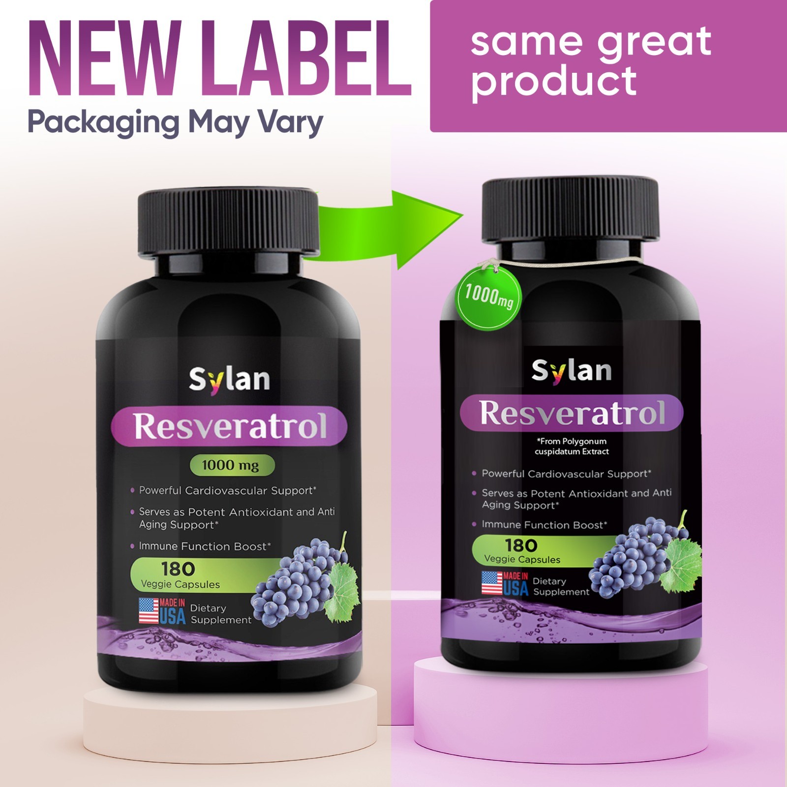 Resveratrol Supplement 1000 mg 180 Caps Made in USA Antioxidant & Anti Aging
