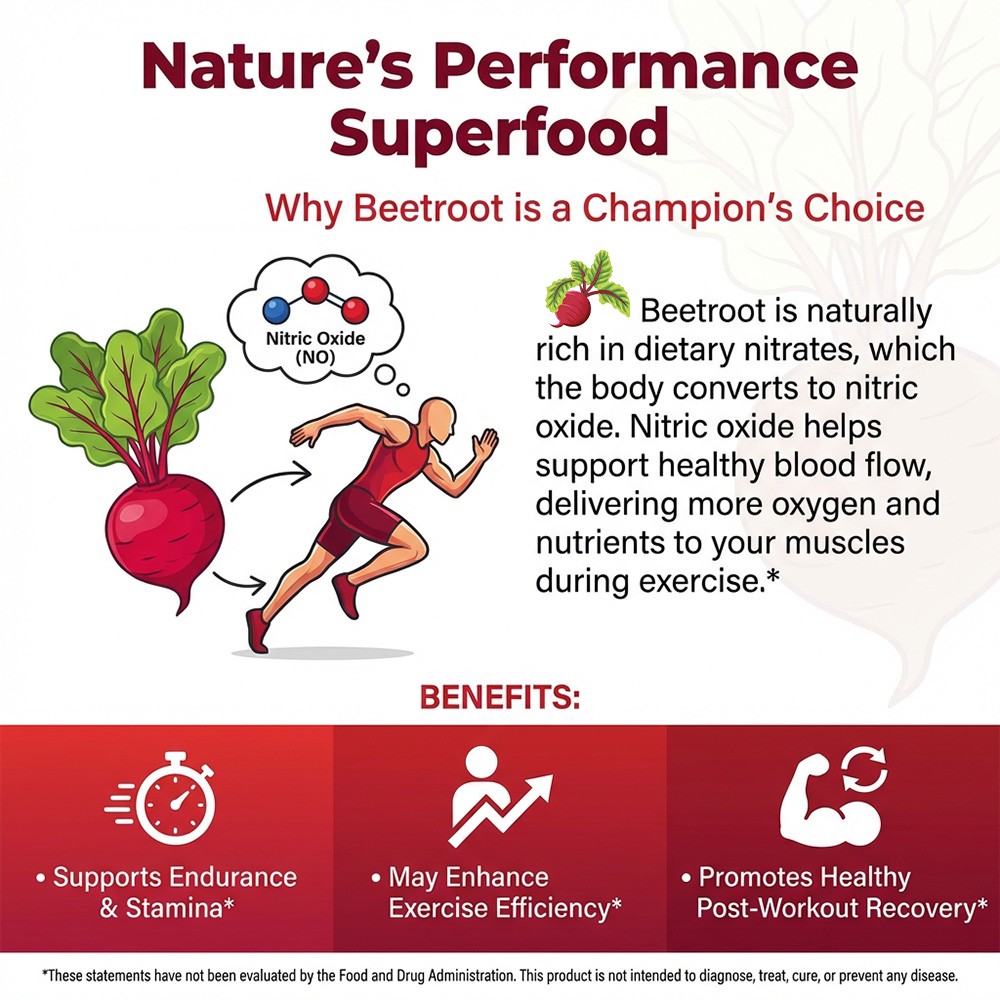 Pure Beet Root 1000mg | Natural Supplement 30/60/120 Capsules Easy-to-Take