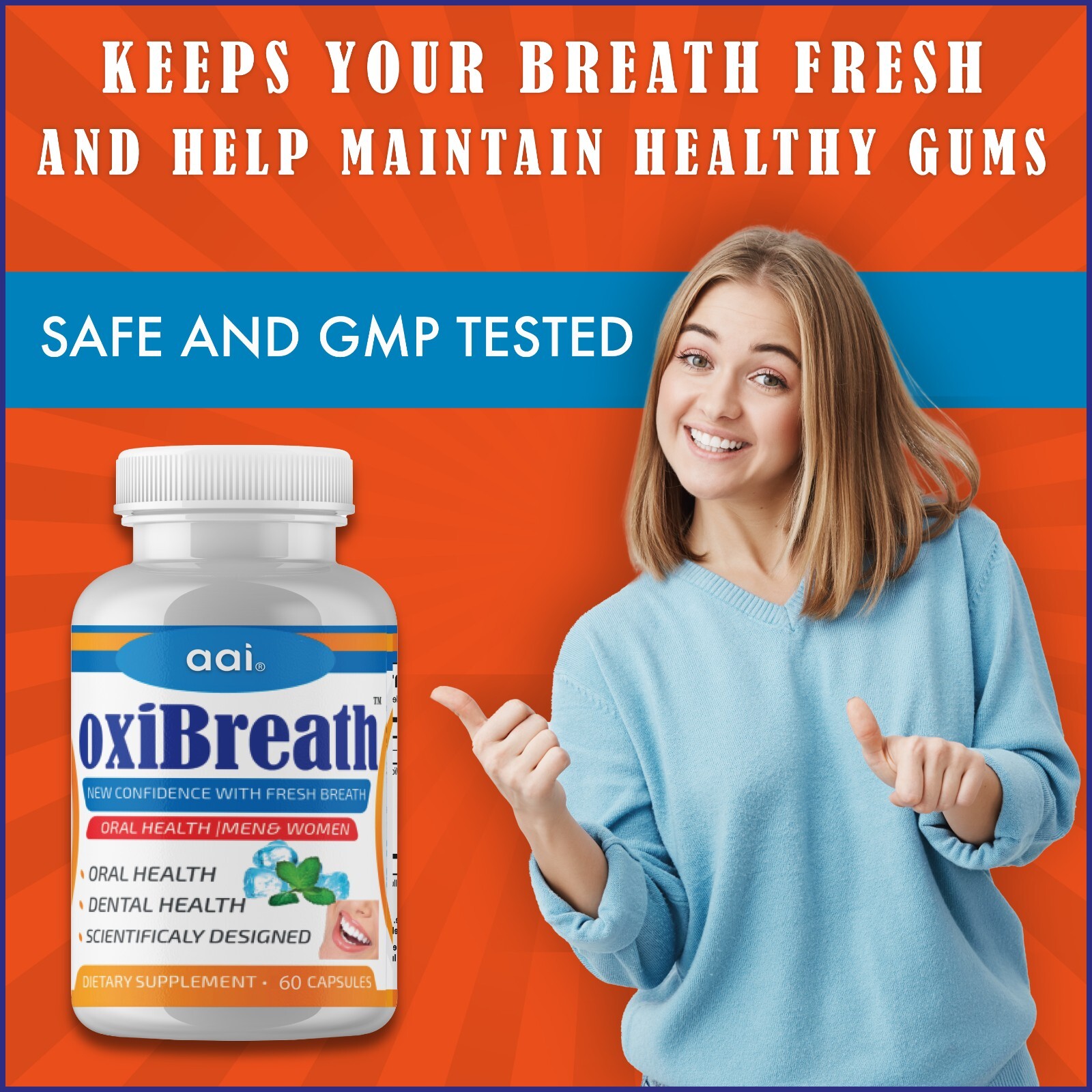 oxiBreath Bad Breath Freshener, Dental Oral Care 60 Pills Gut Health, Halitosis