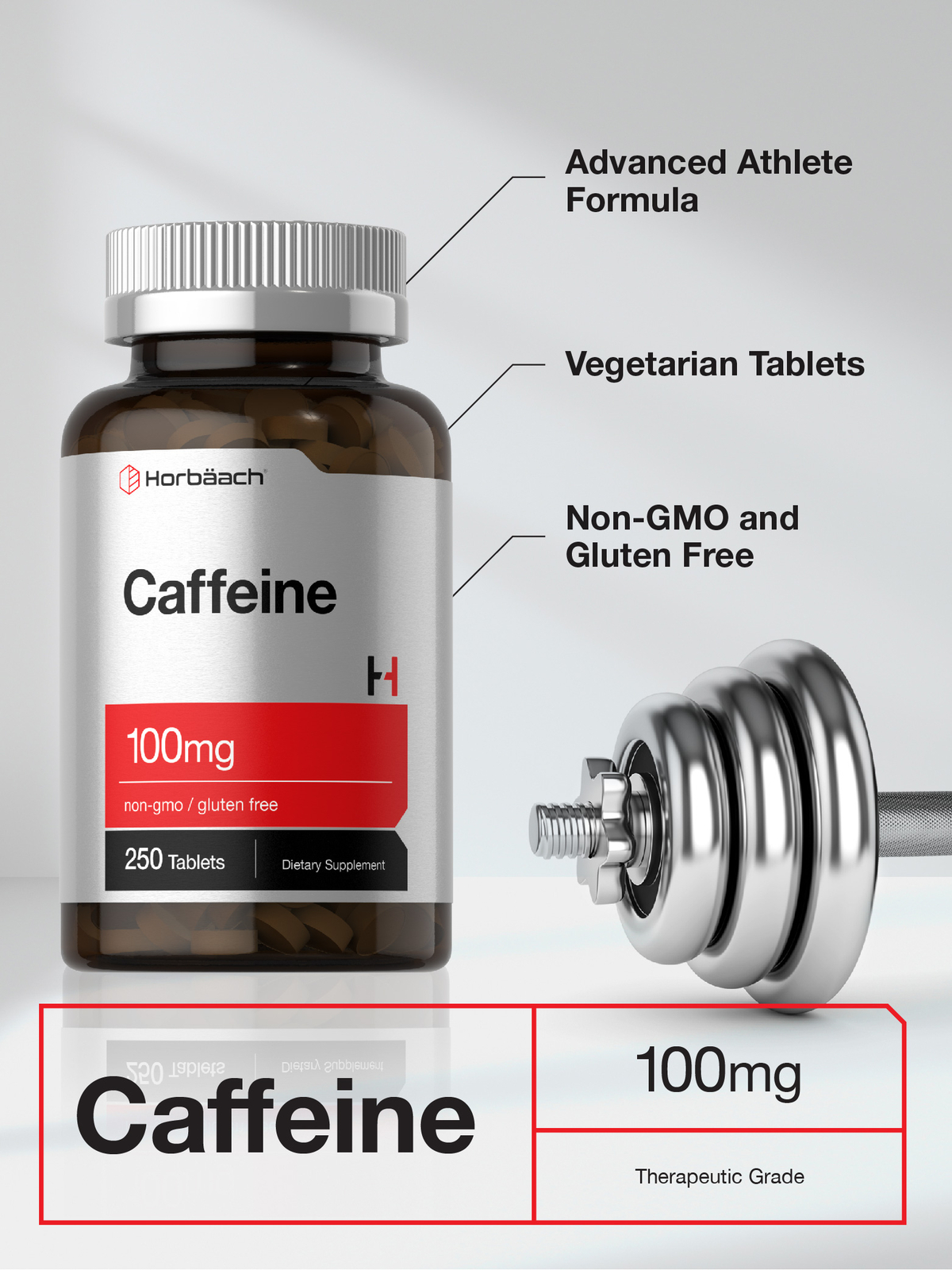 Caffeine Pills 100mg | 250 Tablets | Vegetarian | Non-GMO | by Horbaach