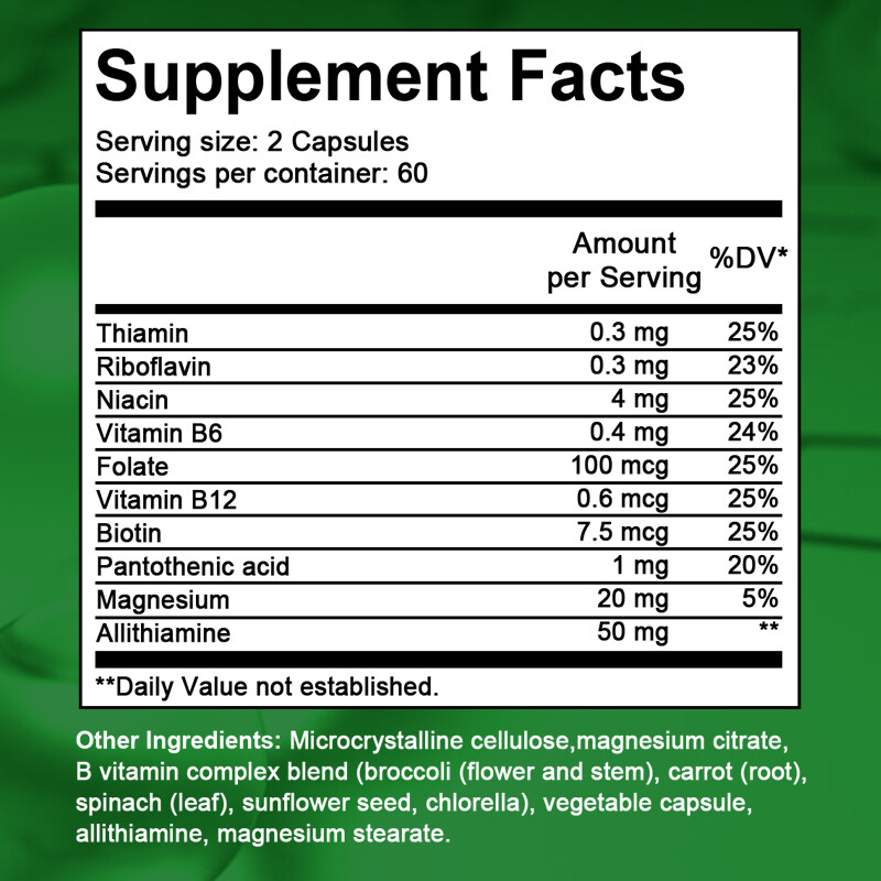 Natural Vitamin B1 Capsules – with 8 Essential Vitamin B Complex for Men & Women