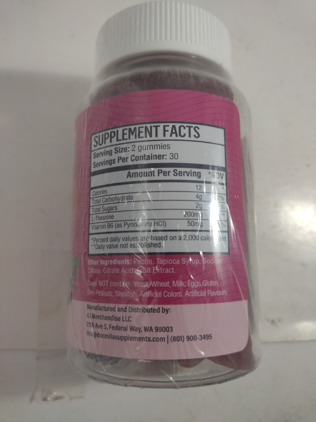 DOC MILA Calm & Focus L-Theanine + B6 Gummies 200mg Grape Flavor 60 Count. Z2