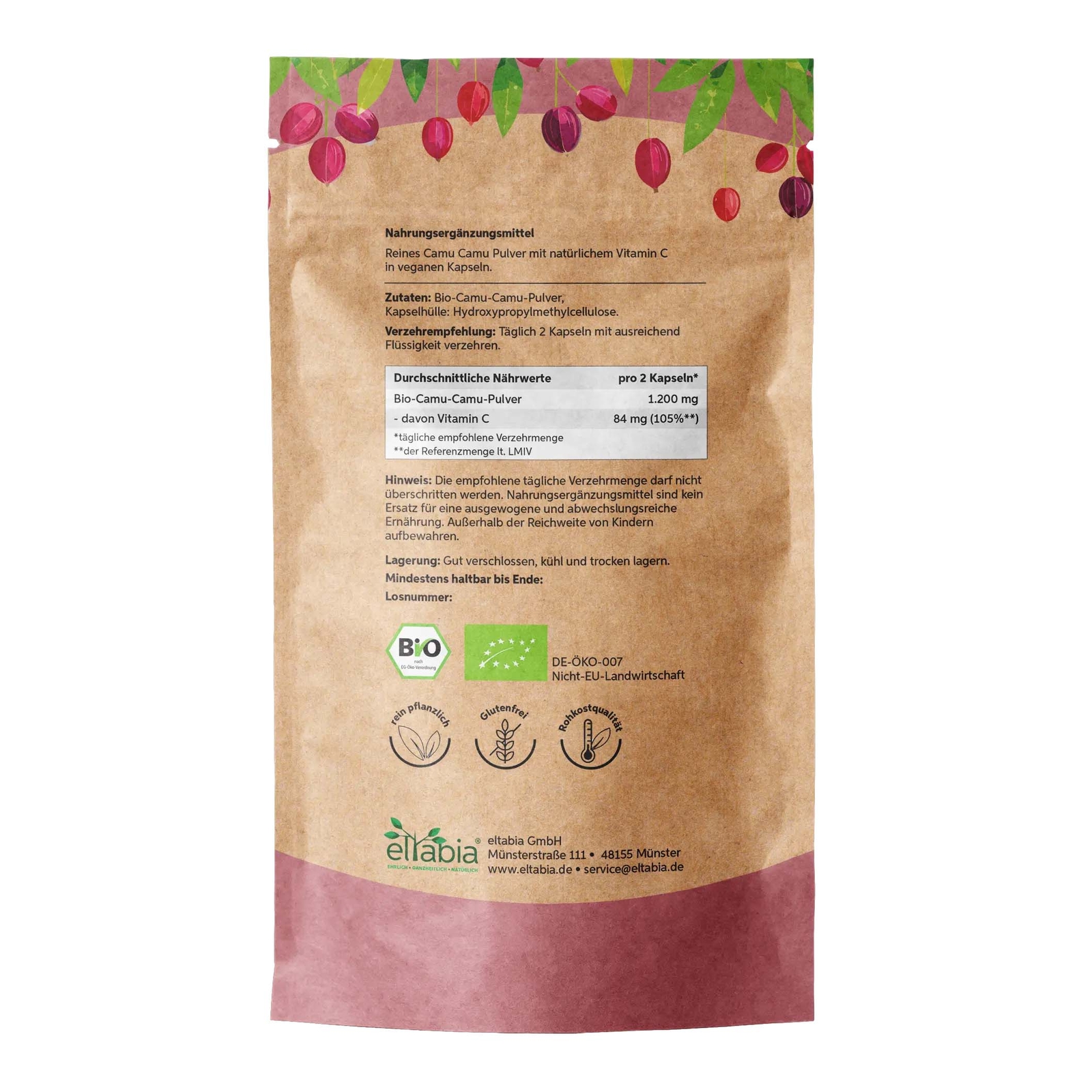 Natural Organic Vitamin C Capsules from Camu Camu | High Dose 1200mg Daily Dose