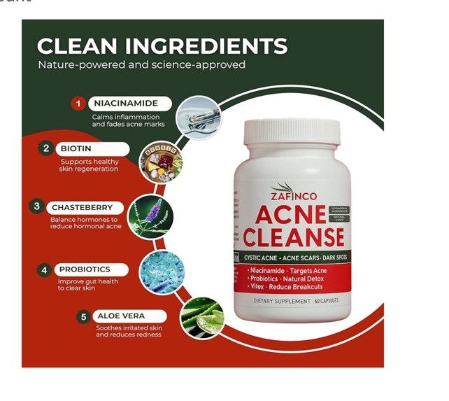 Acne Cleanse Capsules.Organic Vitex Angus Extract, Niacinamide, Biotin for Teens