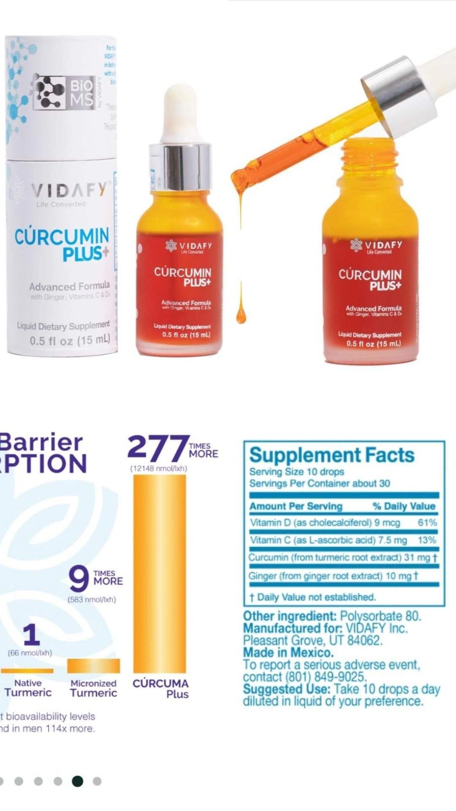 (Authorized Vidafy Rep) 4 Pack Curcumin Plus Drops With Vitamin D3 & Ginger