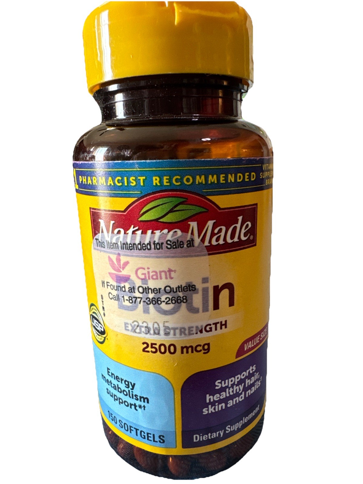 Nature Made Biotin 2500 mcg Extra Strength 150 Softgels – 1 Pack-06/2026 – New