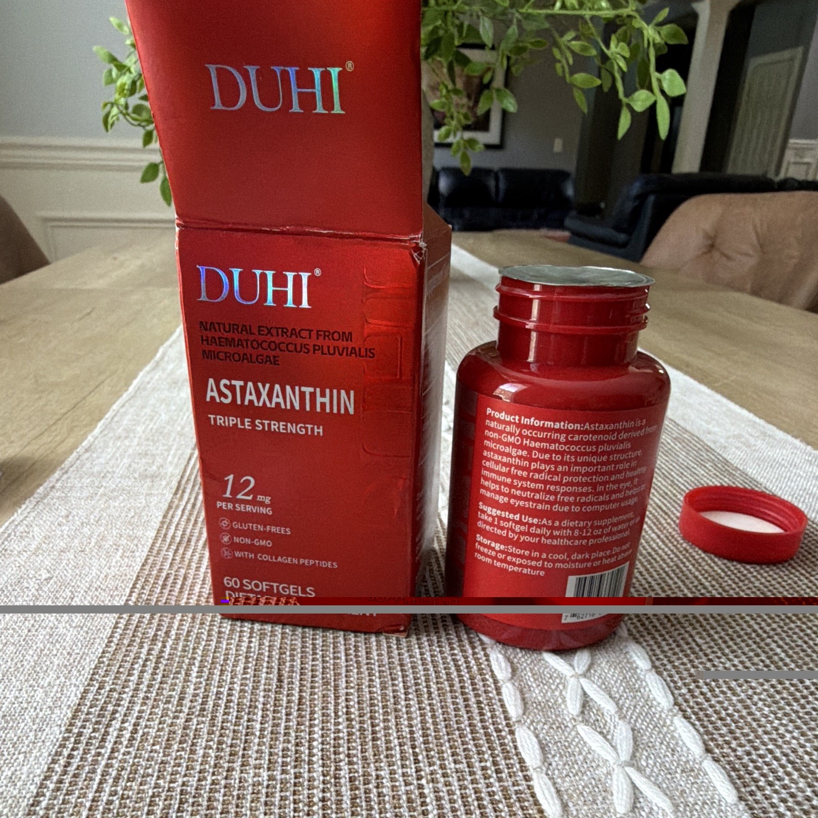 DUHI Astaxanthin 12mg 60 Softgels Non-GMO Gluten-Free Exp 04/2026