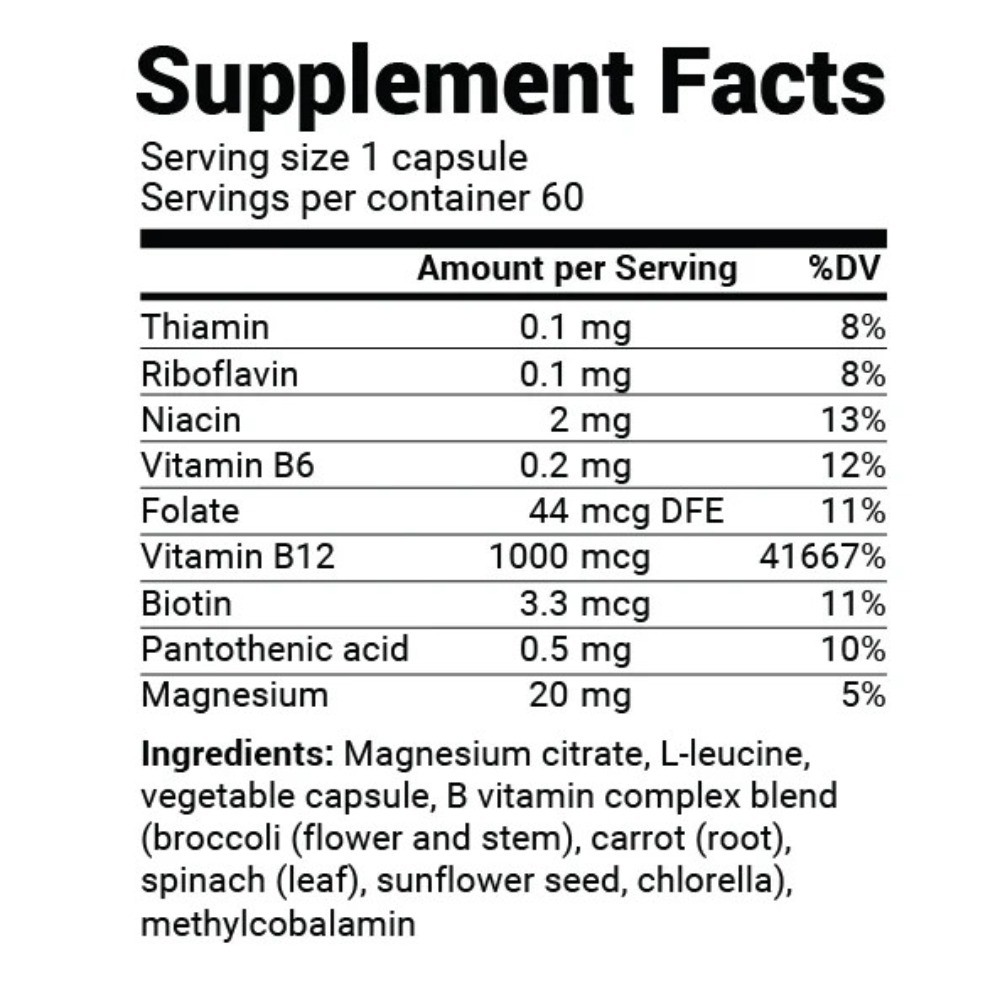 Natural Vitamin B12 – with B complex and Magnesium – 1000 mcg of Methylcobalamin