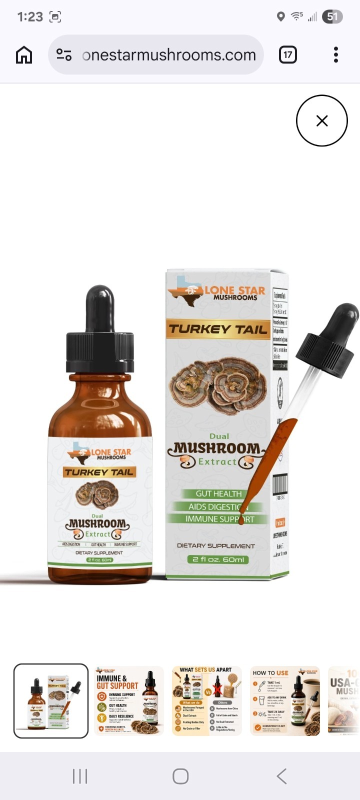 Lone Star Mushrooms Turkey Tail Dual Extract Liquid Immune Support 2 fl oz