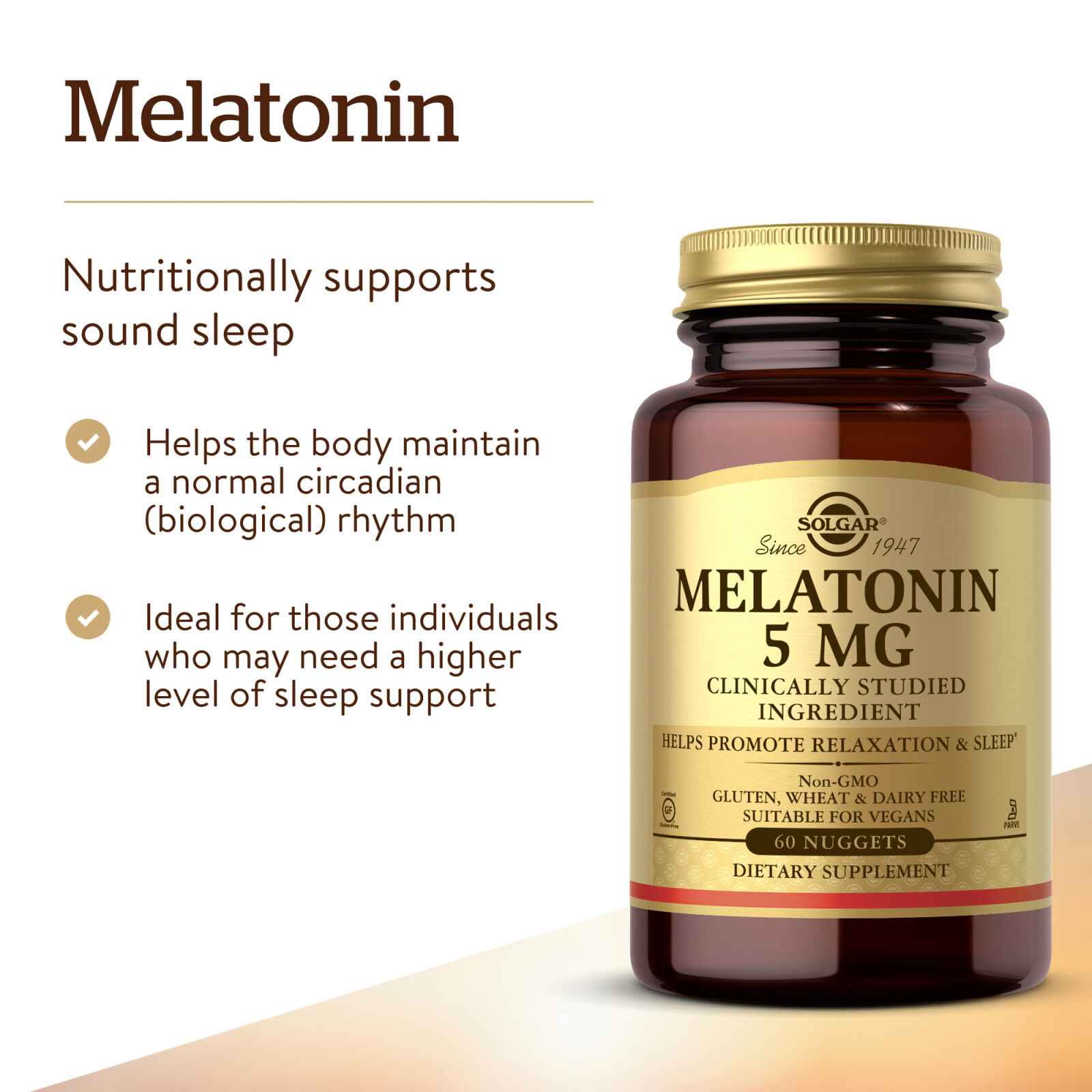 Solgar Melatonin 5 mg 60 Nuggets, Support Sleep and Relax