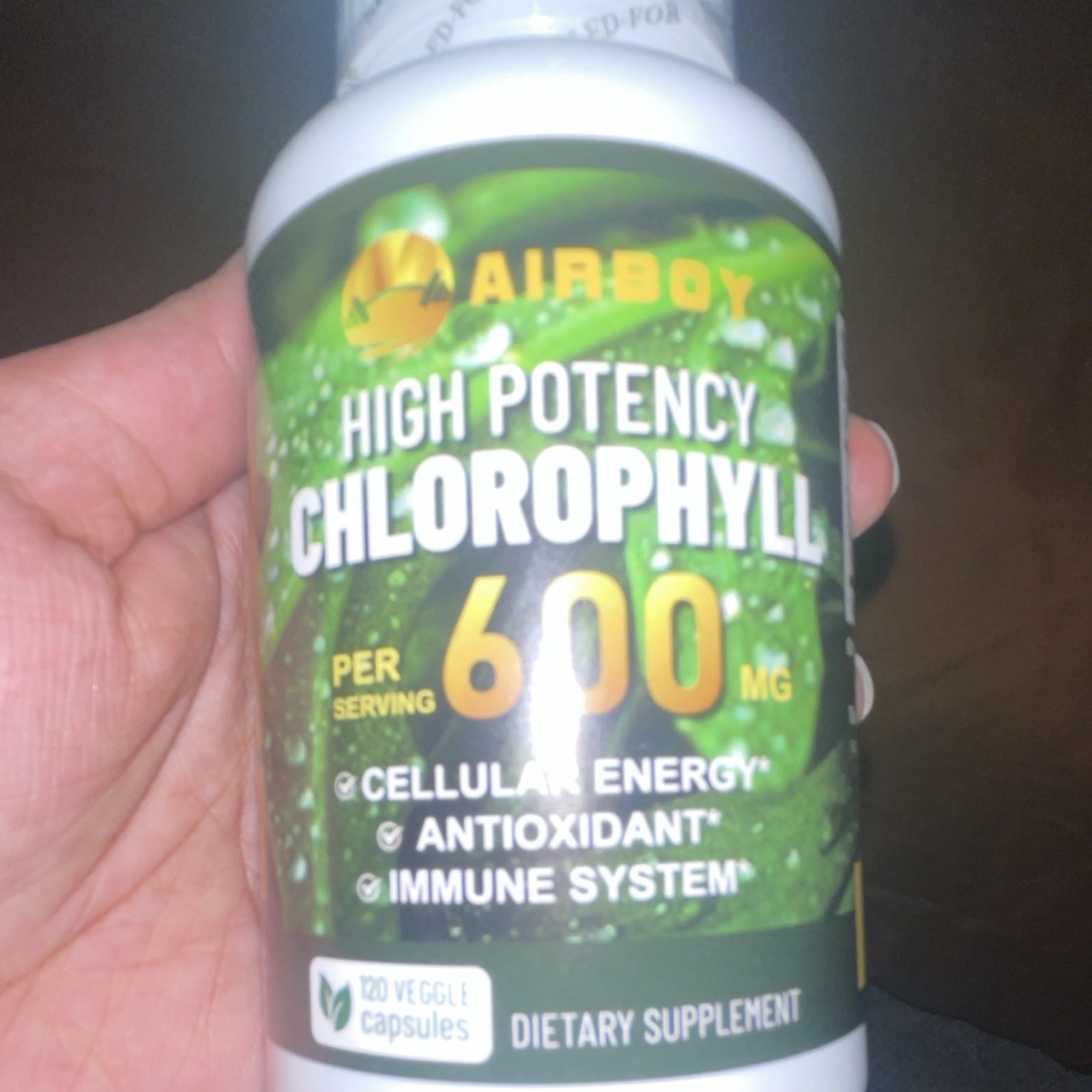 Airboy High Potency Chlorophyll 600mg 120 Capsules USDA Organic NSF Certified