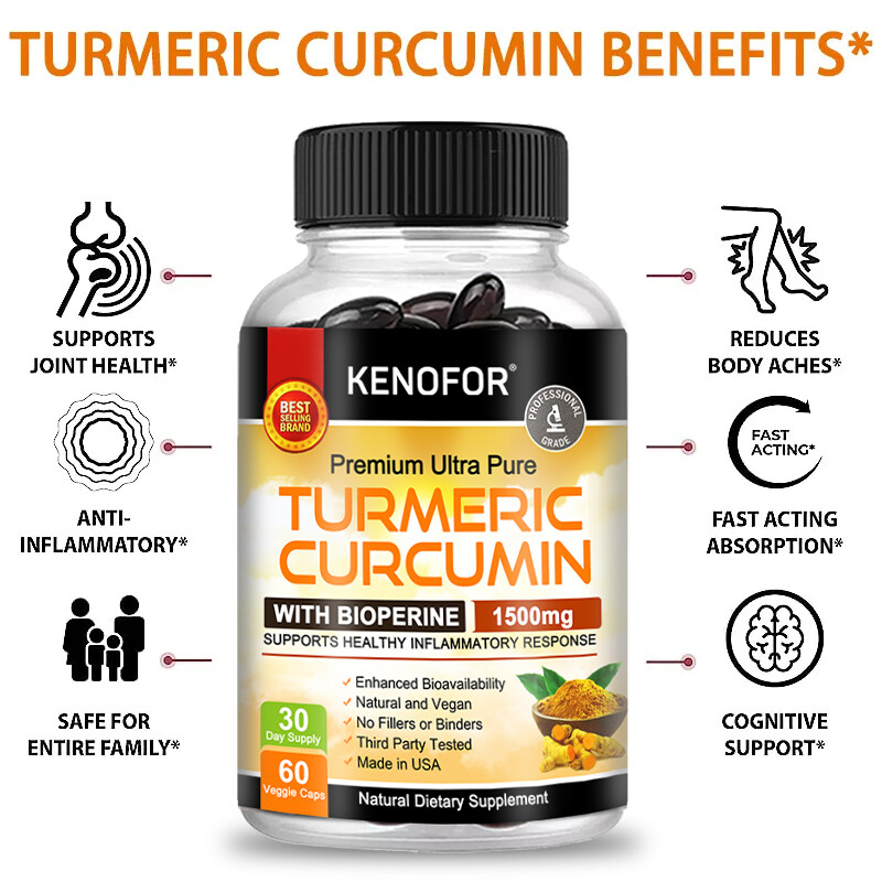 Curcumin Ginger + Black Pepper Joint Pain Maximum Strength 60 Capsules