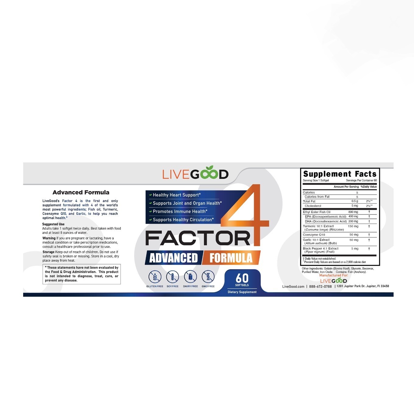 (1) Bottle LiveGood Factor4 – Advanced Inflammation Management – 60 Capsules
