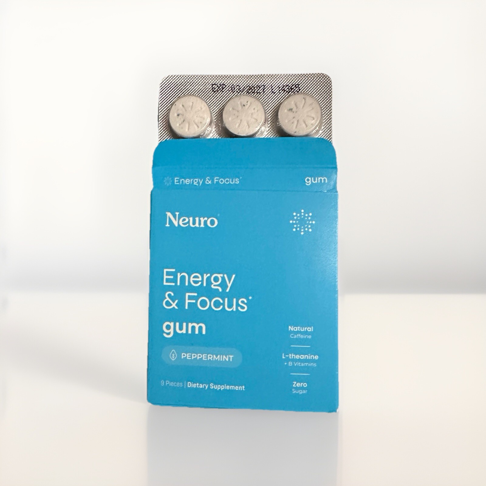 Neuro Gum L-theanine B-12 Nootropics Caffeine 1 Pack 9 pcs Boost Energy & Focus