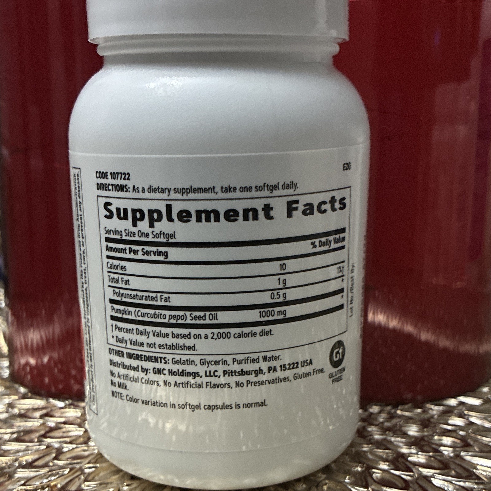 GNC Pumpkin Seed Oil 1000mg Prostate Health Supplement 100 Softgels Gluten-Free