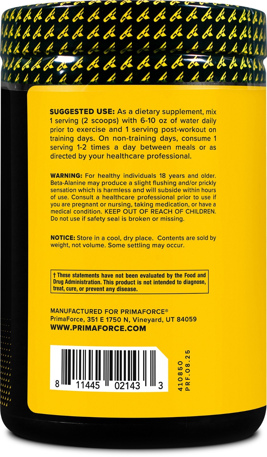 PrimaForce Beta Alanine Powder, Unflavored, 500 Grams, 167 Servings