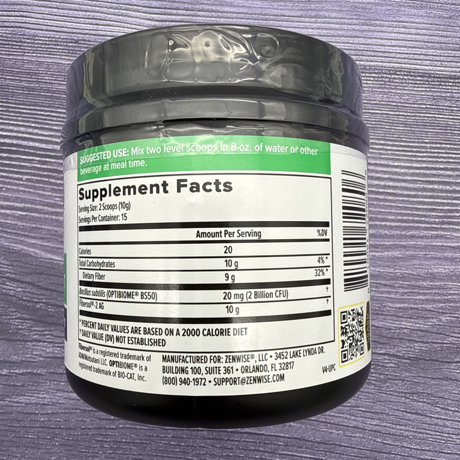 Zenwise Prebiotic Probiotic Fiber Powder Digestive Gut Support 5.29 oz