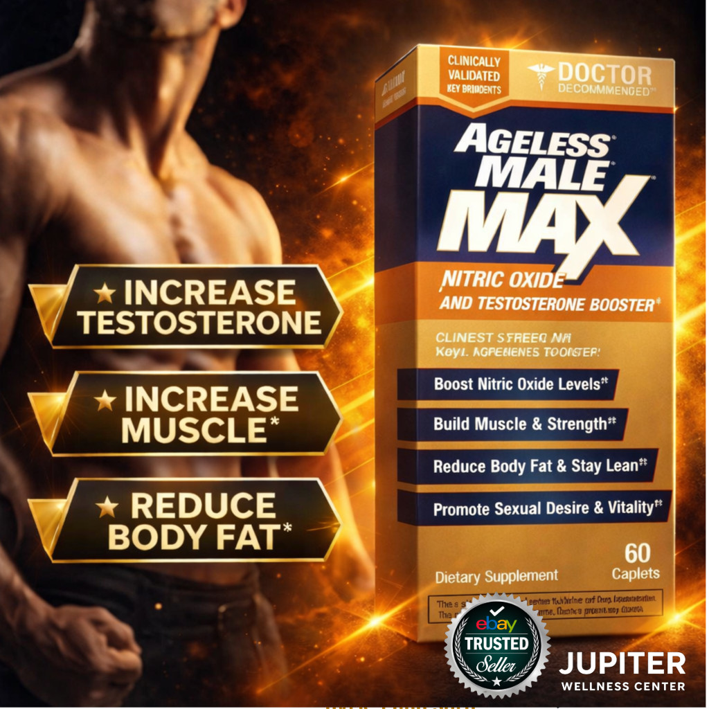 Ageless Male Max Nitric Oxide & Testosterone Booster 60 Caplets Exp 3/2027+