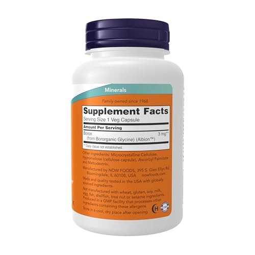 NOW Supplements, Boron 3 mg (Bororganic Glycine), 250 Count (Pack of 1)
