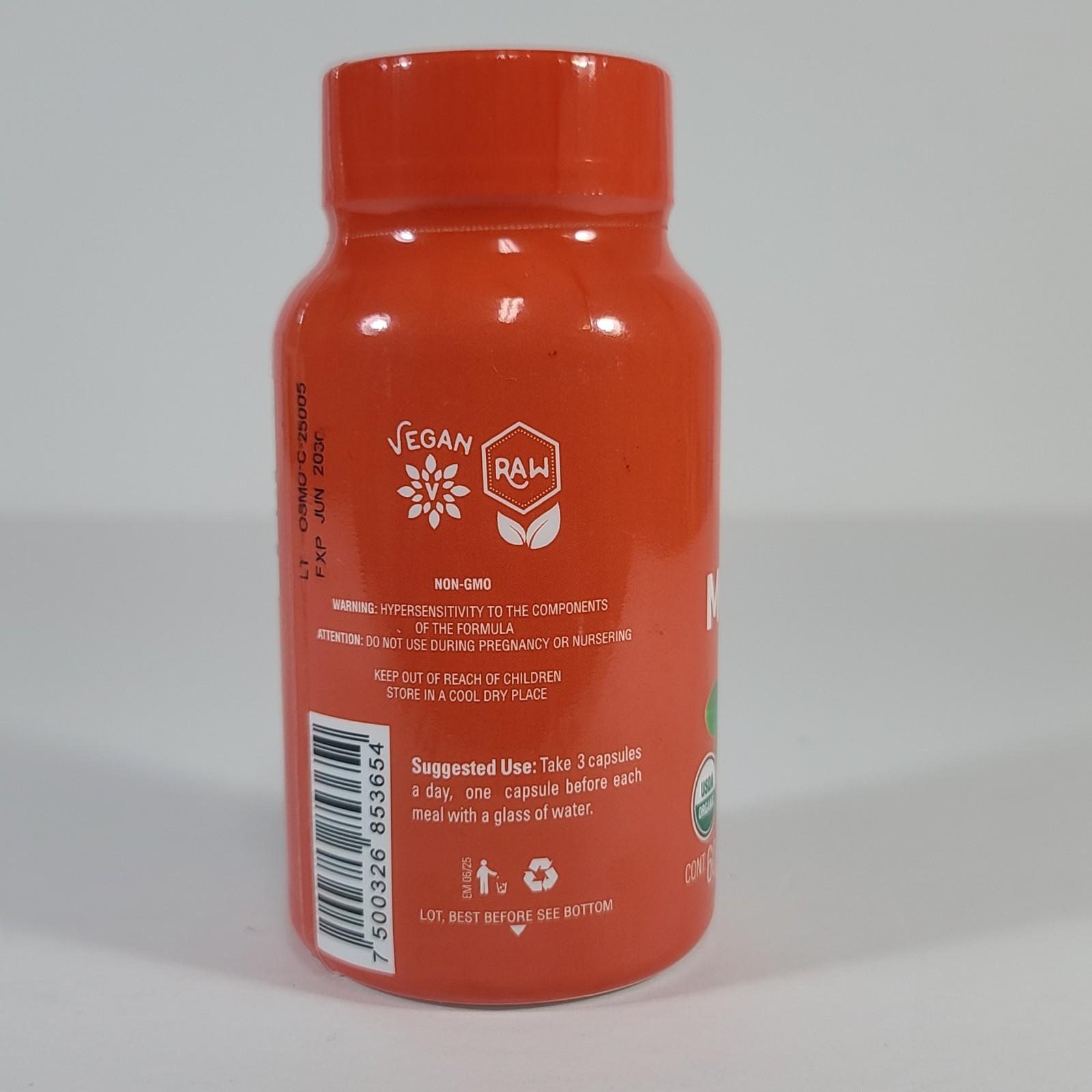 Organic Side Organic Moringa Veggie Caps Vegan USDA 60 Capsules EXP 06/2030
