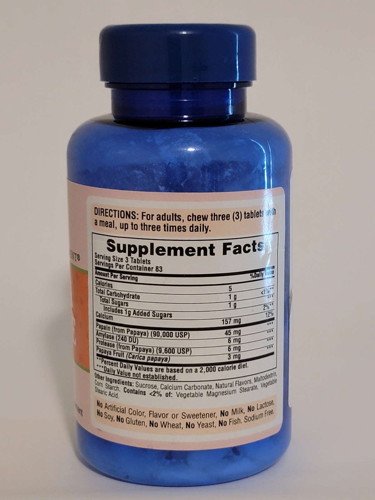 Puritan’s Pride Papaya Enzyme Digestive Support 250 Chewable tablet (5 bottles)
