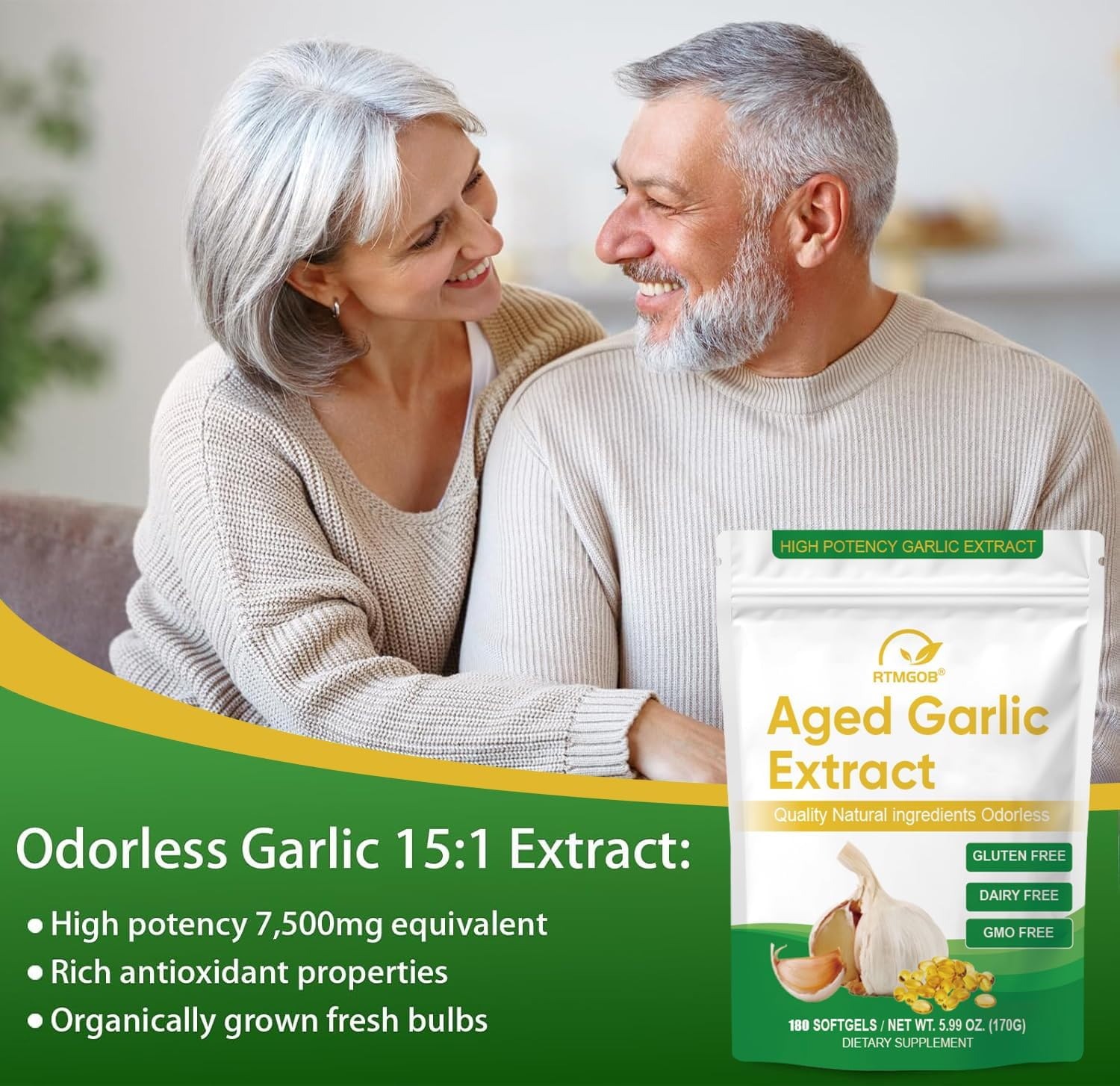 (1~5Pack) Aged Garlic Extract, 180 Softgels, 500mg Odorless | Heart & Immune