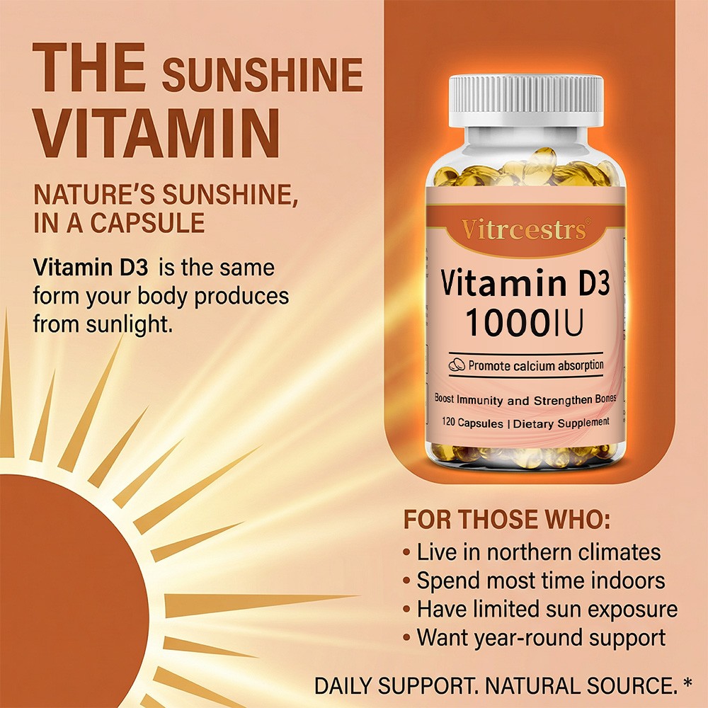 Vitamin D3 1000IU – Supports Calcium Absorption, Strong Bones & Healthy Immunity