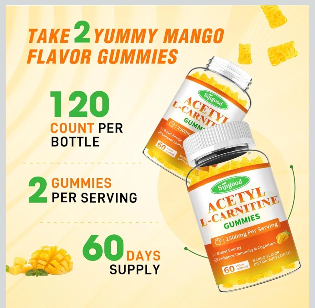 Suppgood Acetyl L Carnitine Gummies Dietary Supplement Mango 2500mg Vegan Sealed