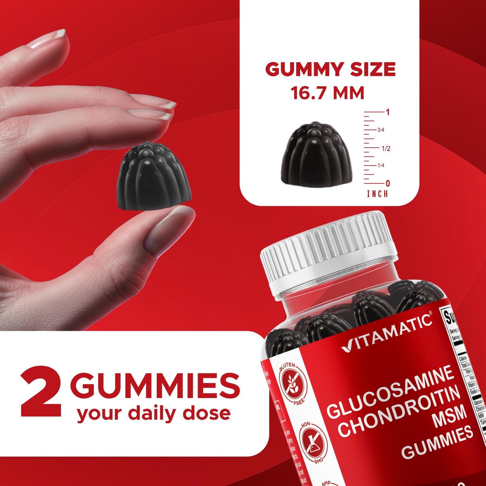 Vitamatic Glucosamine Chondroitin Gummies with MSM & 120 Count (Pack of 1)