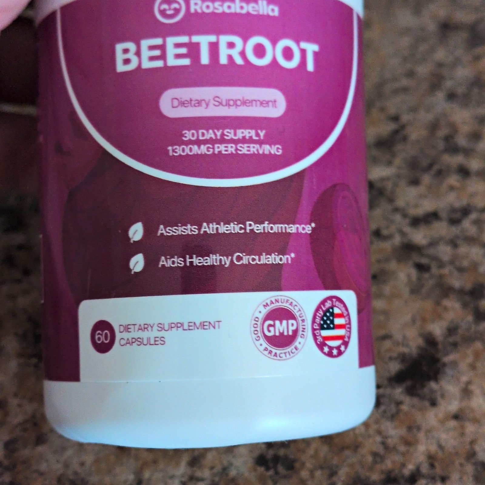Rosabella Organic Beetroot 1300mg Capsules 60 Ct Athletic Performance Support