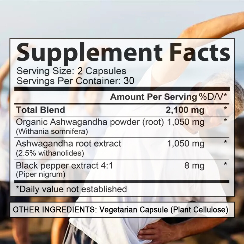 Organic Ashwagandha 2100 Mg – 60 Veggie Capsules pure Organic