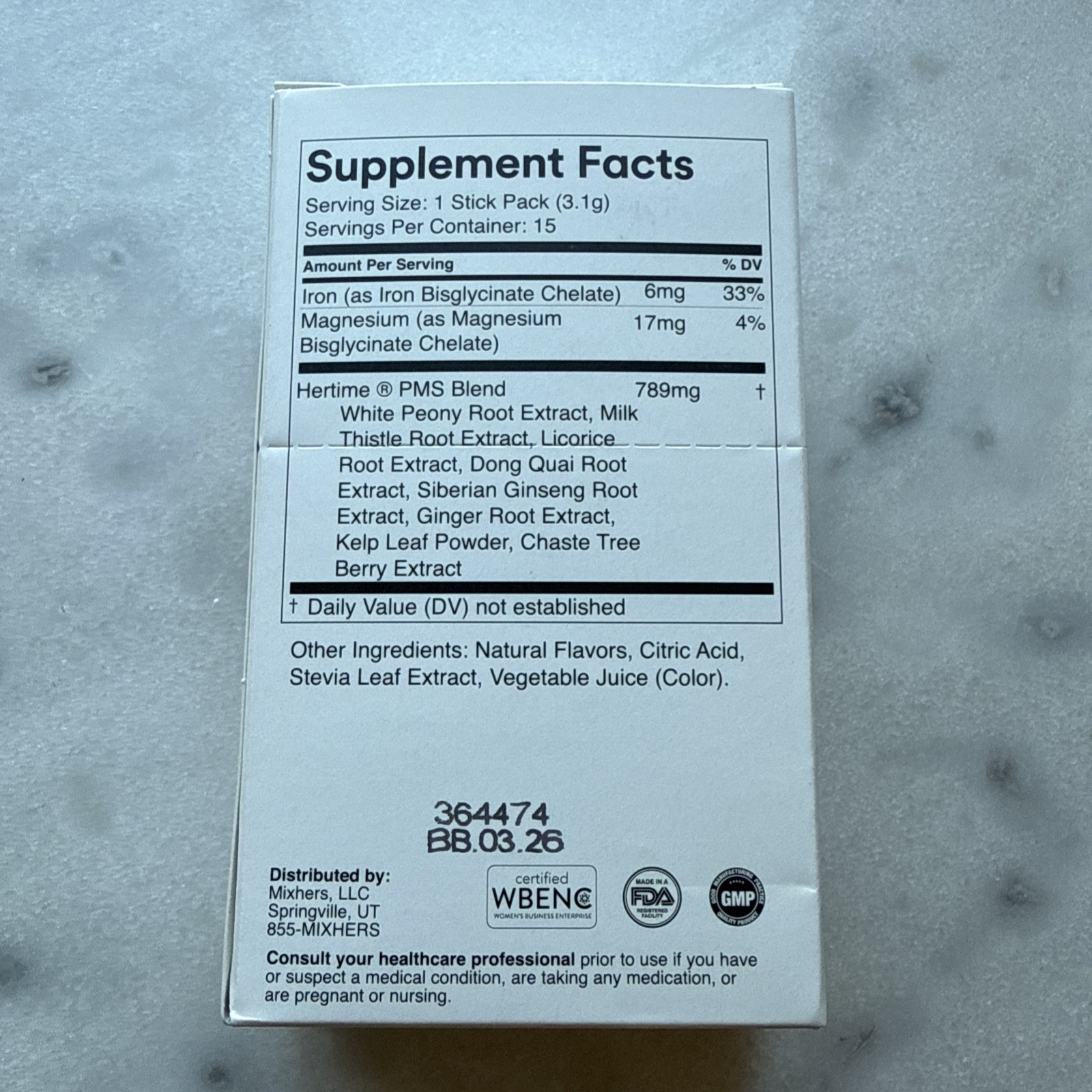 Mixhers Hertime PMS Hormone Support 15 Servings. BB:3/26. Peach Lemonade