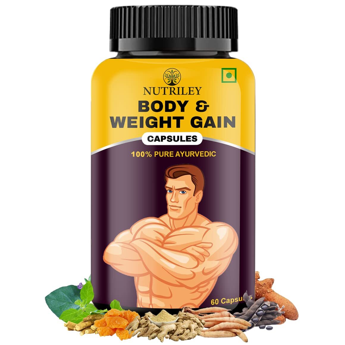 Nutriley Body And Weight Gain Capsules For Unisex Set Of 60 Caps