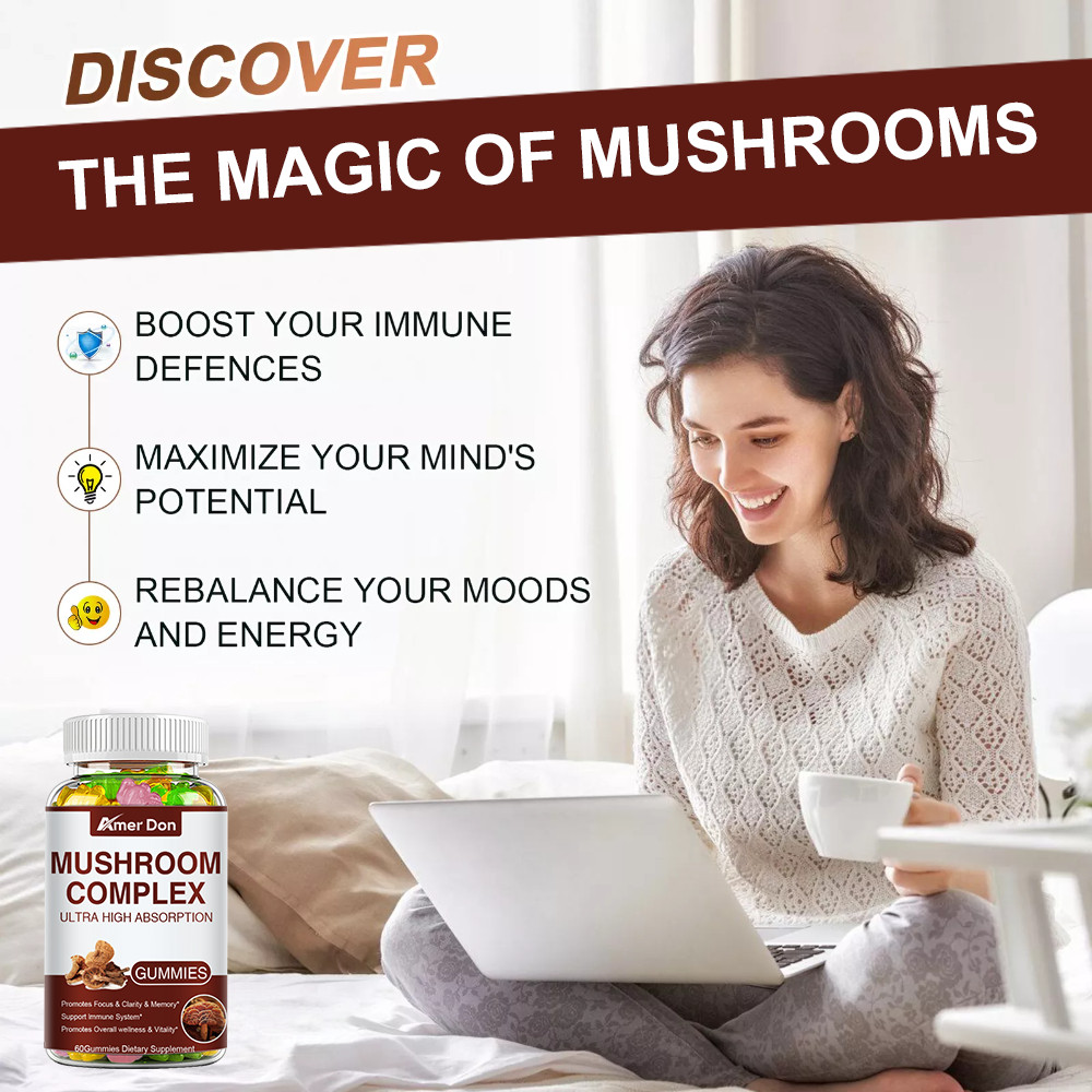 Mushroom Gummies Supplement 2500mg 10 Mushrooms Blend Reishi,Lions Mane US SHIP