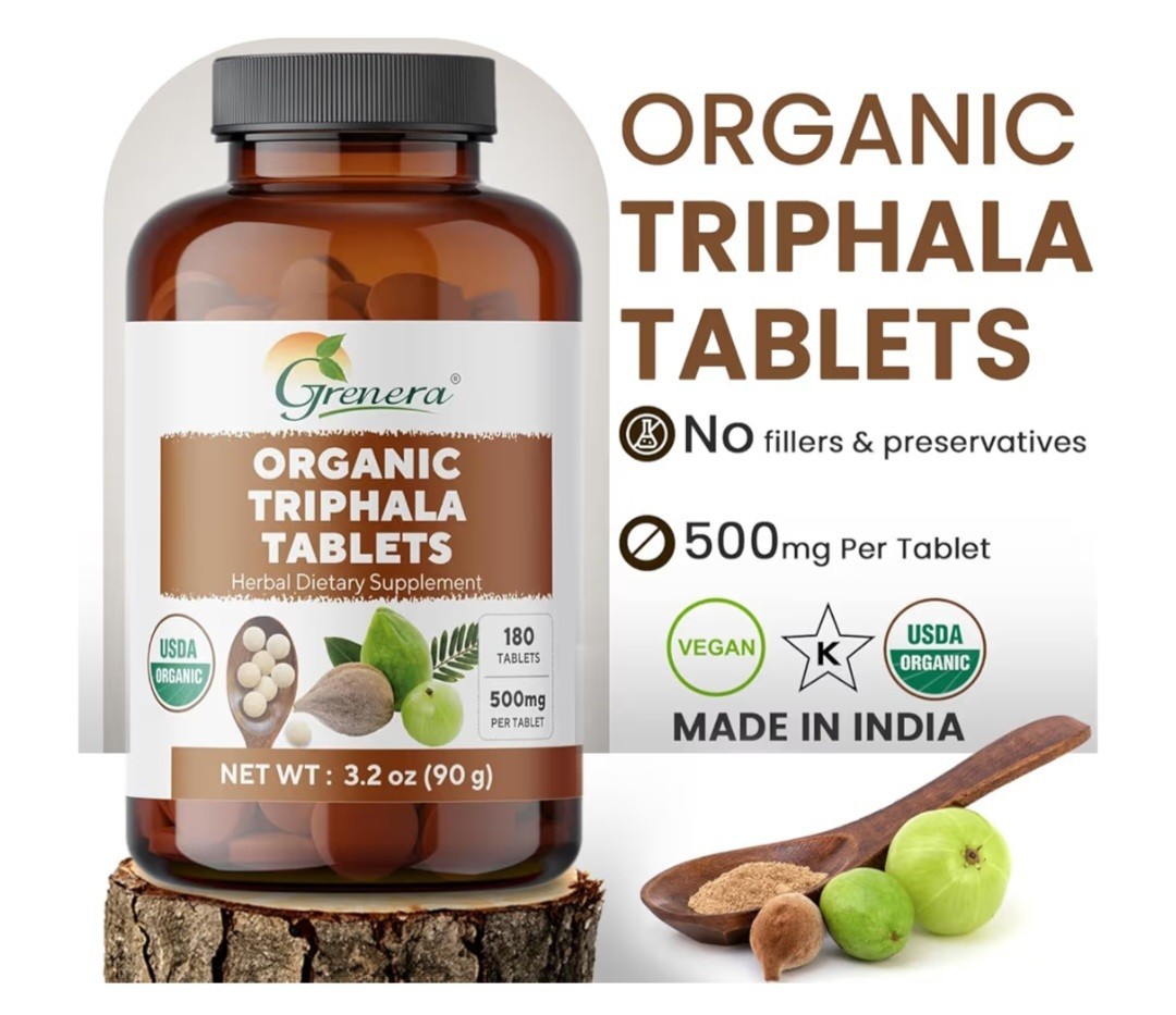 Grenera Triphala Tablets 180 Count 500mg Organic Vegan Kosher Herbal Supplement