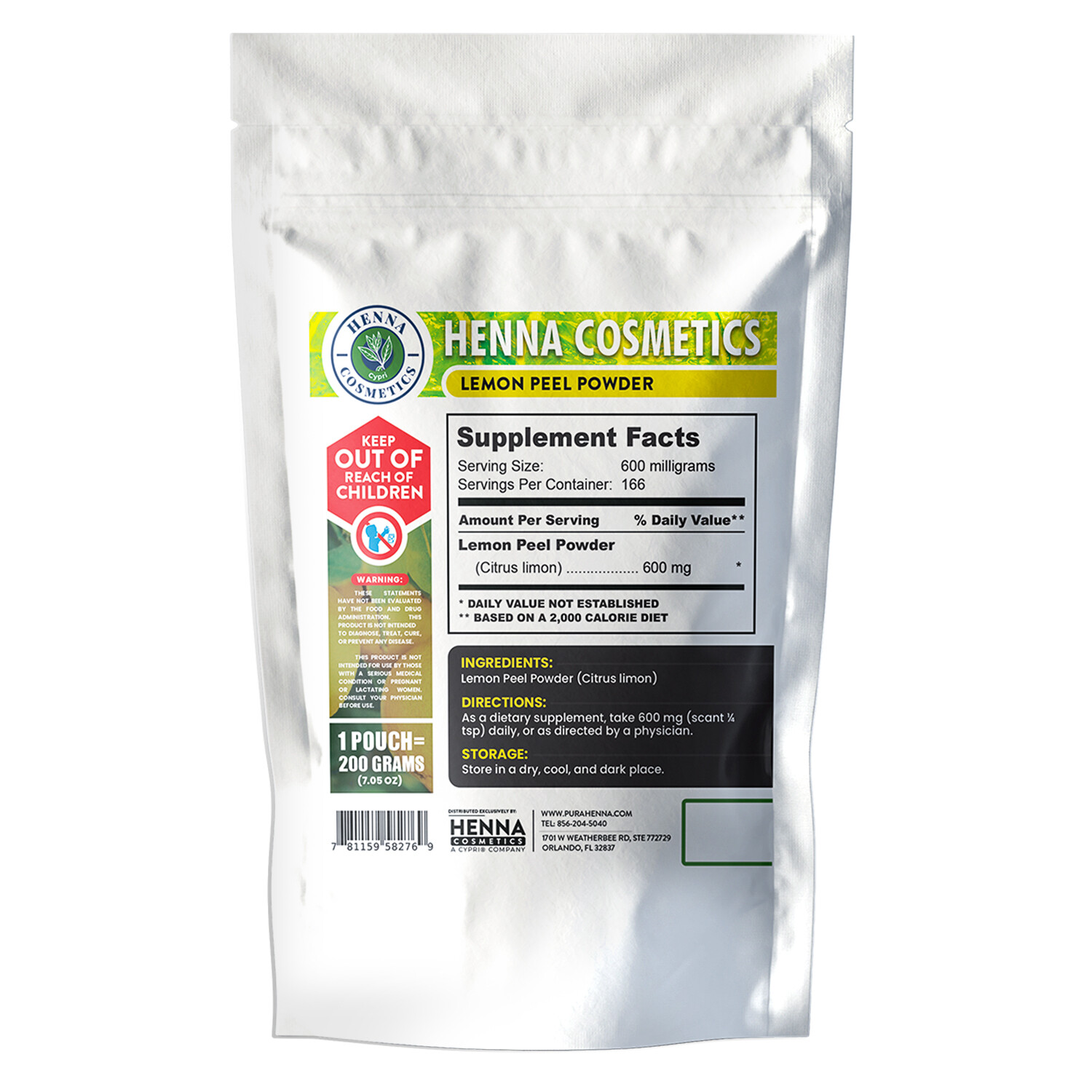 Lemon Peel Powder for Skin Hair, 200 Grams, 100% Organic.