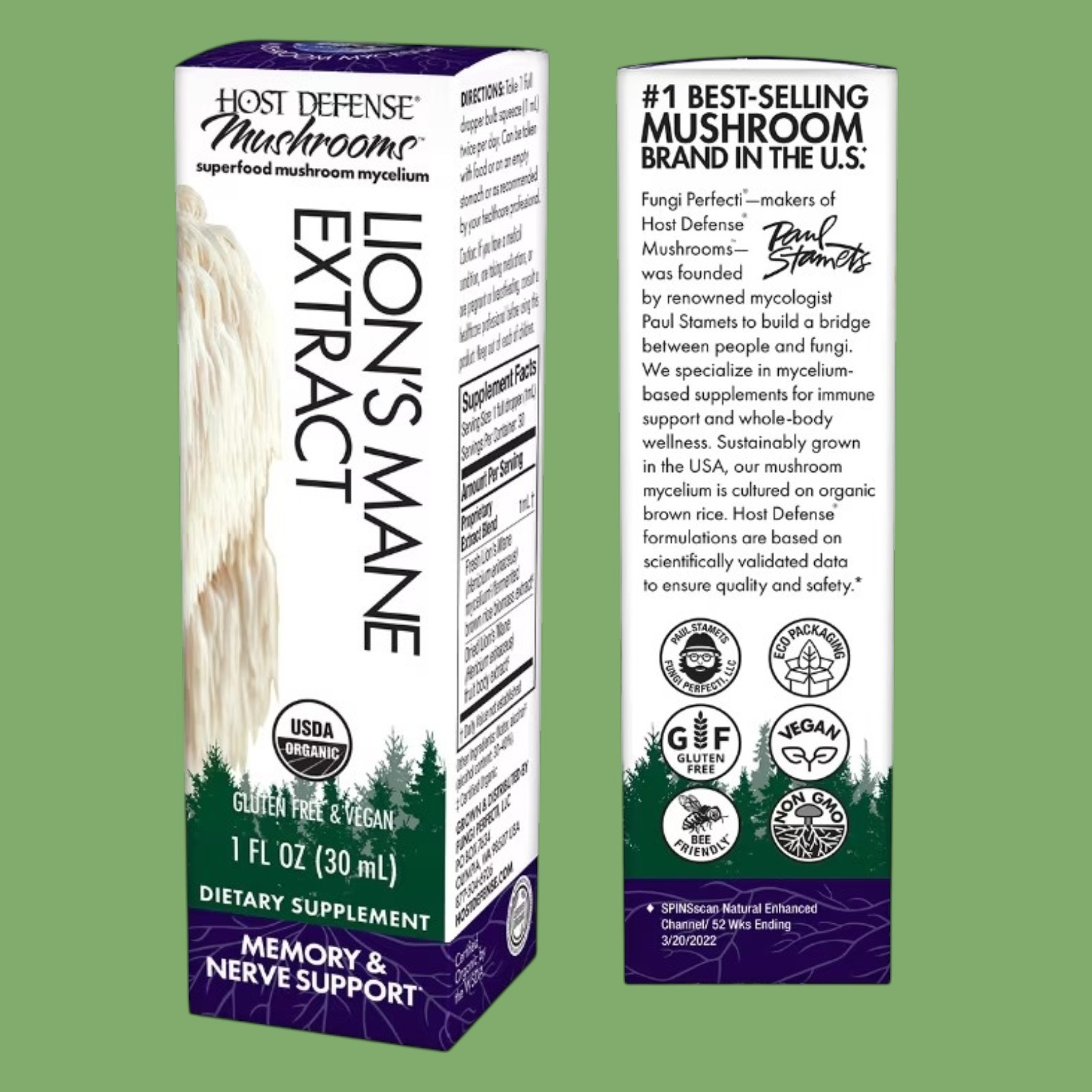 HOST DEFENSE Lion’s Mane Extract 1oz Organic Memory & Nerve Support Vegan. NEW!!