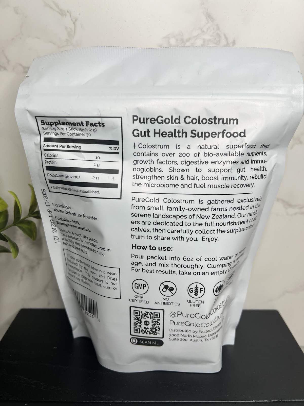 PureGold Bovine Colostrum Powder Unflavored 30 Packets GMP GF Exp 10/2026