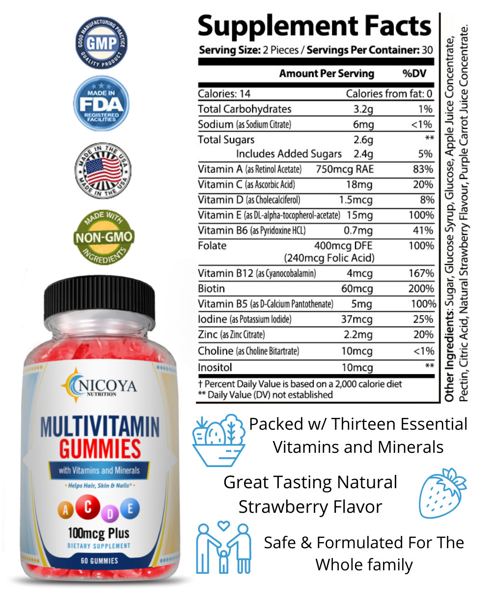 Family MultiVitamin Gummy, Biotin, Vitamin A, C & E, Zinc & Vitamin B-12